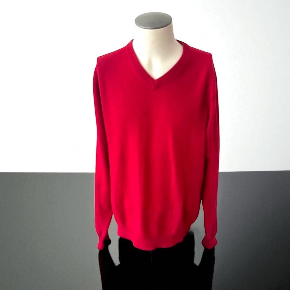 ALAN FLUSSER 2-PLY CASHMERE RED V-NECK SWEATER SIZE XL
